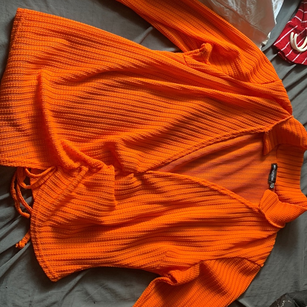 Plus Orange Ruched Side Plunge Front Blouse